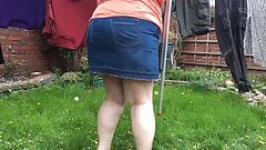 Cindy Takes In The Washing. Neighbours In their Garden.