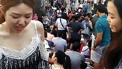 Korean downblouse  nipple slip