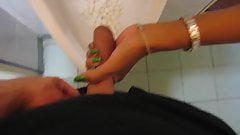Thai bar girl- Helping hand Piss and a Wank in the toilets