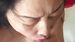 Mature Asian Chinese Mom Takes a Load on her Face