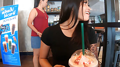 Starbucks coffee date with gorgeous Asian teen GF with a big ass